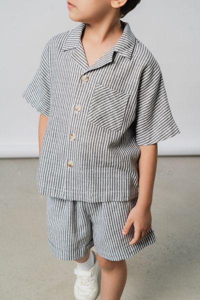  Quần shorts unisex trẻ em vải linen kẻ 