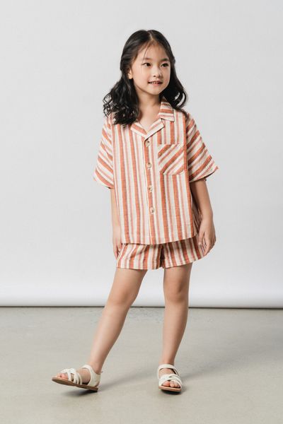  Áo sơ mi resort unisex trẻ em vải linen kẻ 