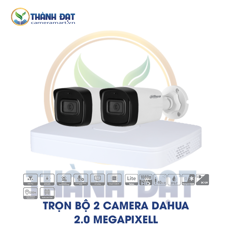  Trọn bộ 2 camera DAHUA HDCVI 2.0 Megapixel 