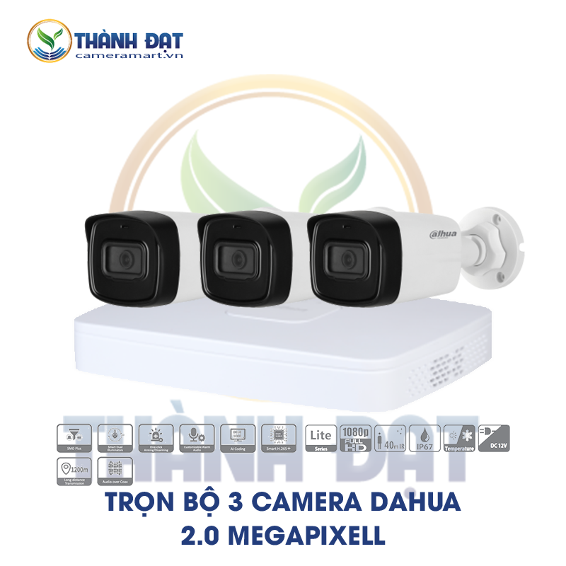  Trọn bộ 3 camera DAHUA HDCVI 2.0 Megapixel 