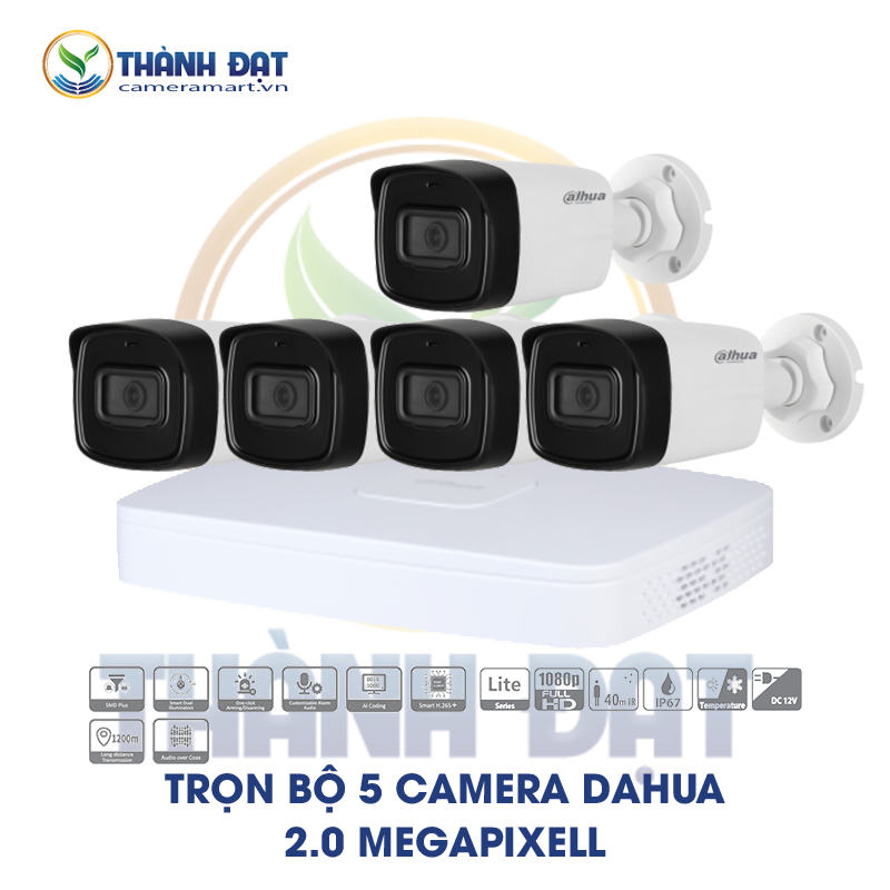  Trọn bộ 5 camera DAHUA HDCVI 2.0 Megapixel 
