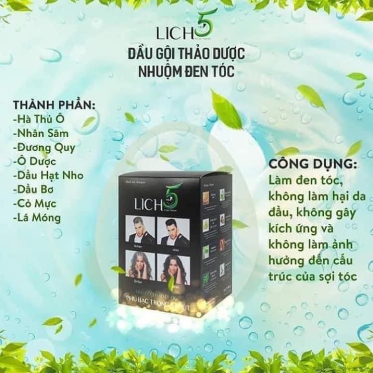 DẦU GỘI THẢO DƯỢC PHỦ BẠC LICH5 - TỰ PHỦ BẠC TẠI NHÀ MÀ CHẲNG CẦN THUỐC NHUỘM - dạng gói