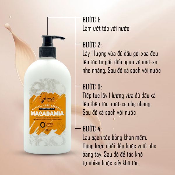  Dầu gội - xả Gennie Natural Care Shampoo - Macadamia for Damaged Hair 400ml 