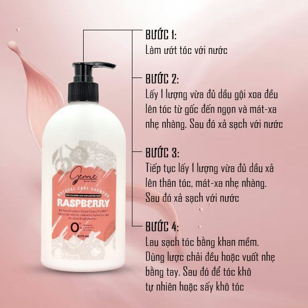  Dầu gội - xả Gennie Natural Care Shampoo - Raspberry for Colored & Highlighted Hair 400ml 