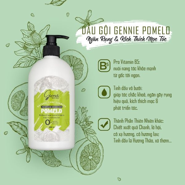  Dầu gội - xả Gennie Natural Care Shampoo - Pomelo for Hairfall 400ml 