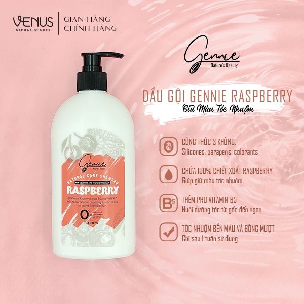  Dầu gội - xả Gennie Natural Care Shampoo - Raspberry for Colored & Highlighted Hair 400ml 
