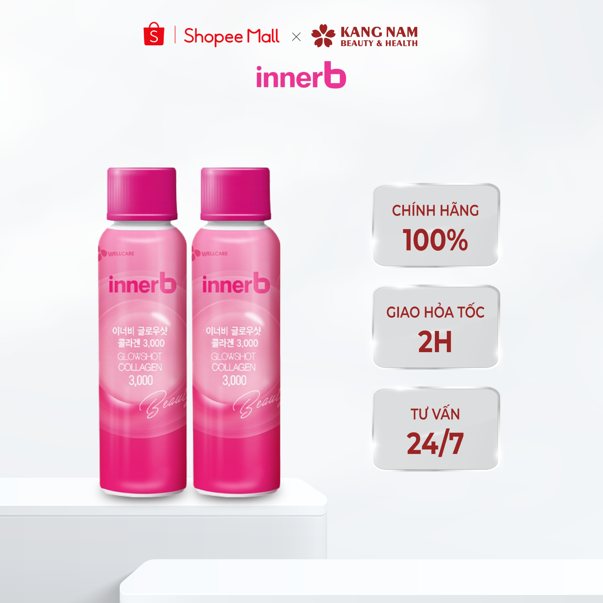  Quà tặng - Combo 2 chai Nước Uống Làm Đẹp Da Innerb Glowshot Collagen (50ml x 2 Chai) 