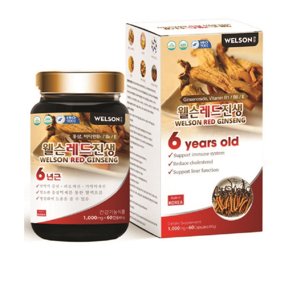 Thực Phẩm Bảo Vệ Sức Khỏe Welson Red Ginseng Hộp 60 Viên tặng Welson Cordyceps Hộp 6 Chai