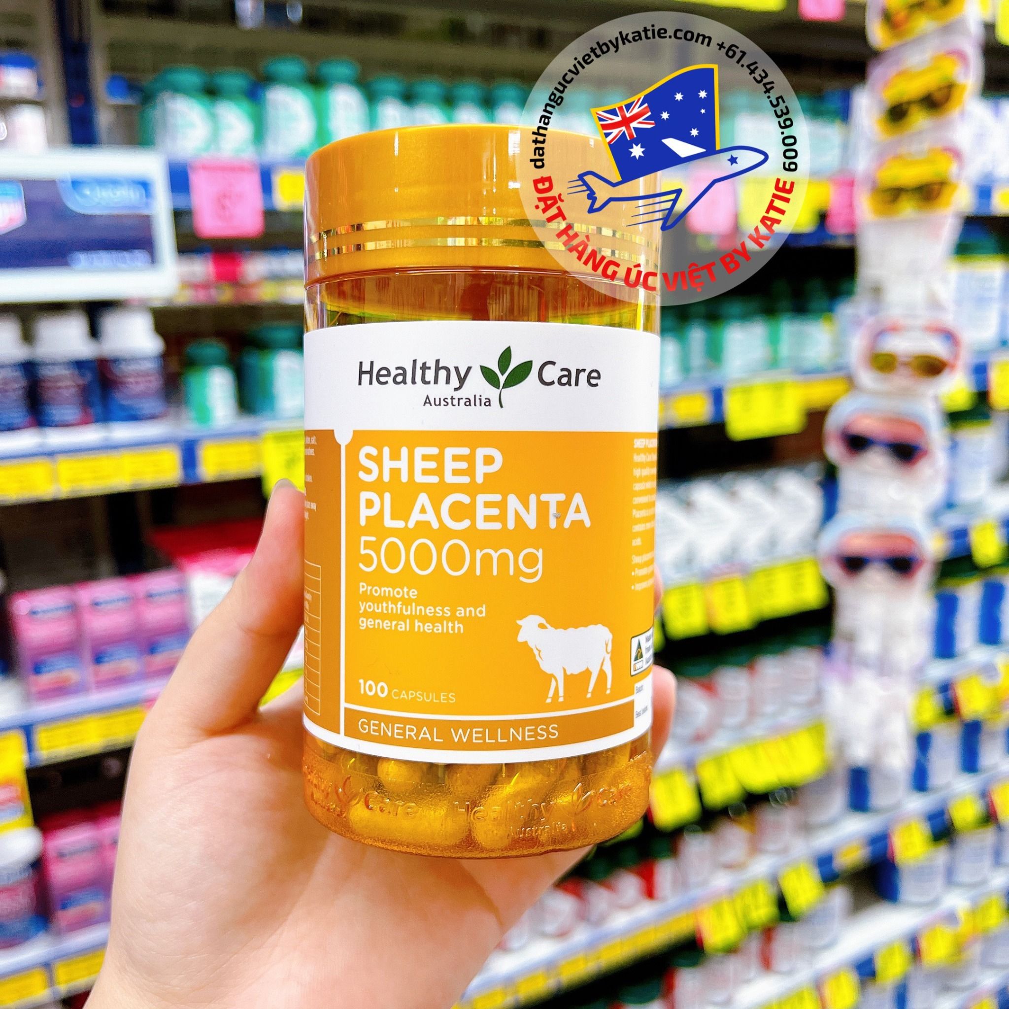Viên uống chiết xuất nhau thai cừu giúp mờ nám và nếp nhăn Healthy Care Sheep Placenta 5000mg 100 Capsules