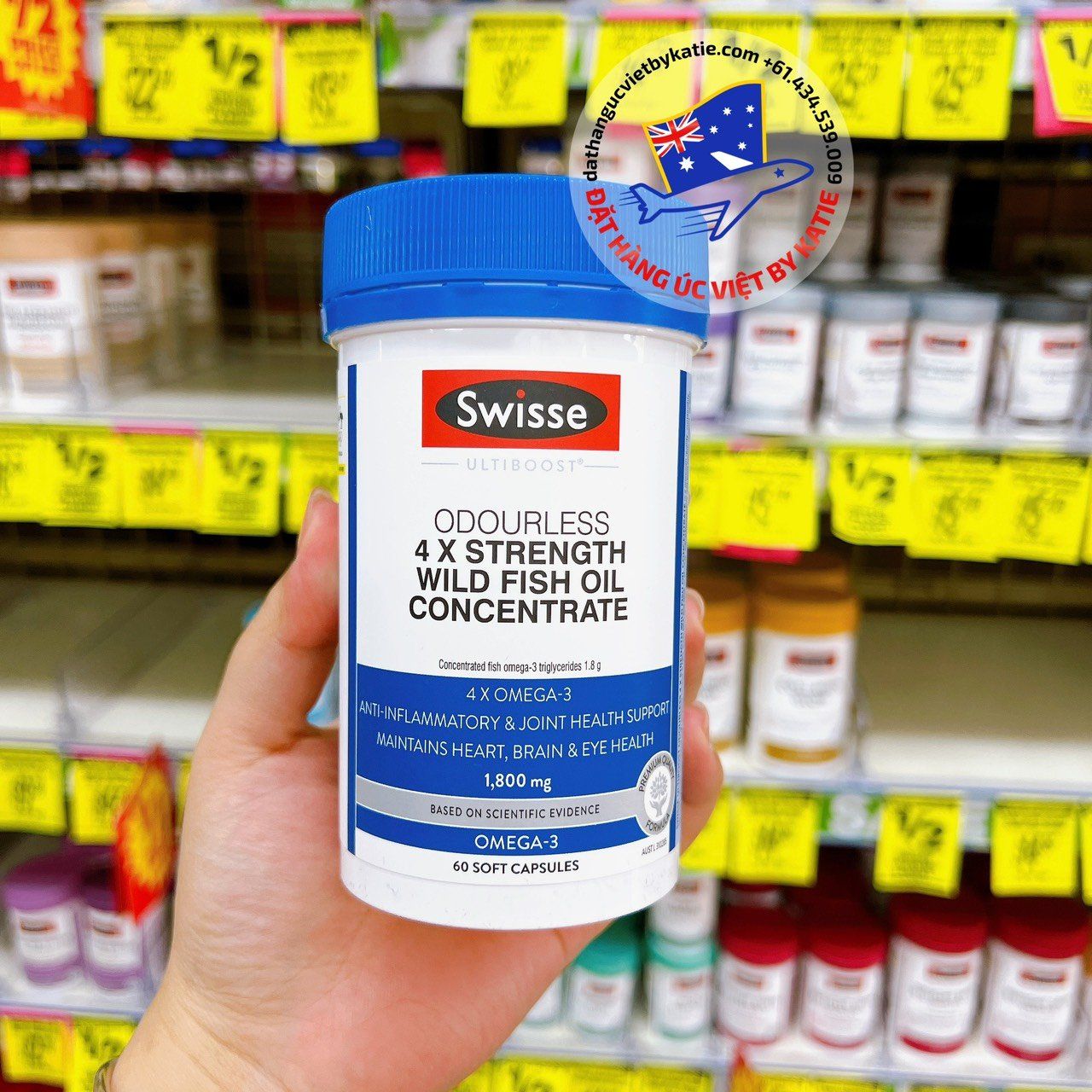 Viên uống dầu cá Swisse Ultiboost Odourless 4 x Strength Wild Fish Oil Concentrate 60 viên