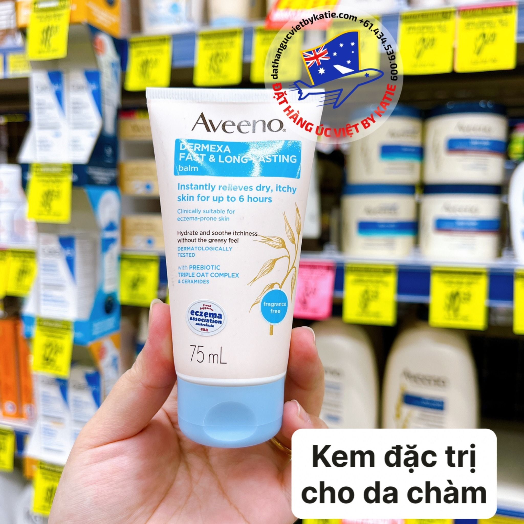 Sáp dưỡng ẩm tác dụng mạnh dành cho da khô, chàm Aveeno Dermexa Fast & Long Lasting Balm 75mL