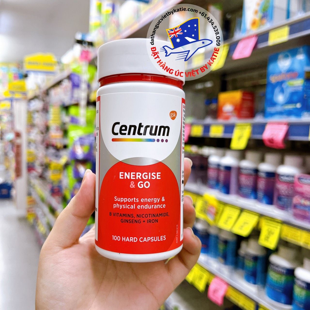 Viên uống hỗ trợ chuyển hóa năng lượng giúp tăng sức bền hộp 100 viên Centrum Energise & Go 100 Capsules