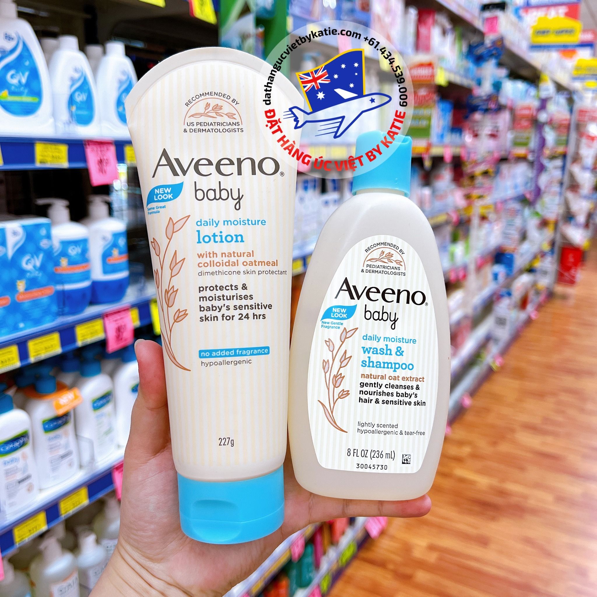 Sữa tắm và kem dưỡng ẩm dành cho trẻ sơ sinh có làn da chàm ngứa Aveeno Baby Dermexa