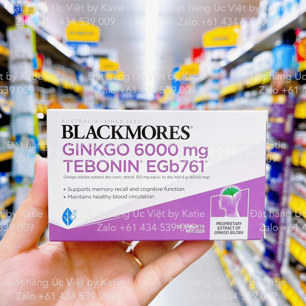 Thuốc bổ não cải thiện trí nhớ và hỗ trợ khả năng tập trung Blackmores Ginkgo 6000mg Tebonin Memory Support 30 Tablets