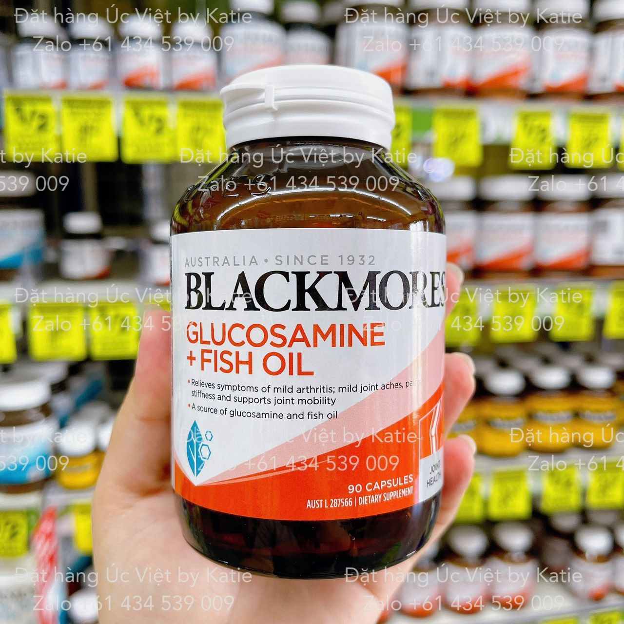 Thuốc bổ xương khớp kết hợp dầu cá hộp 90 viên nang Blackmores Glucosamine + Fish Oil Joint Health Vitamin 90 Capsules