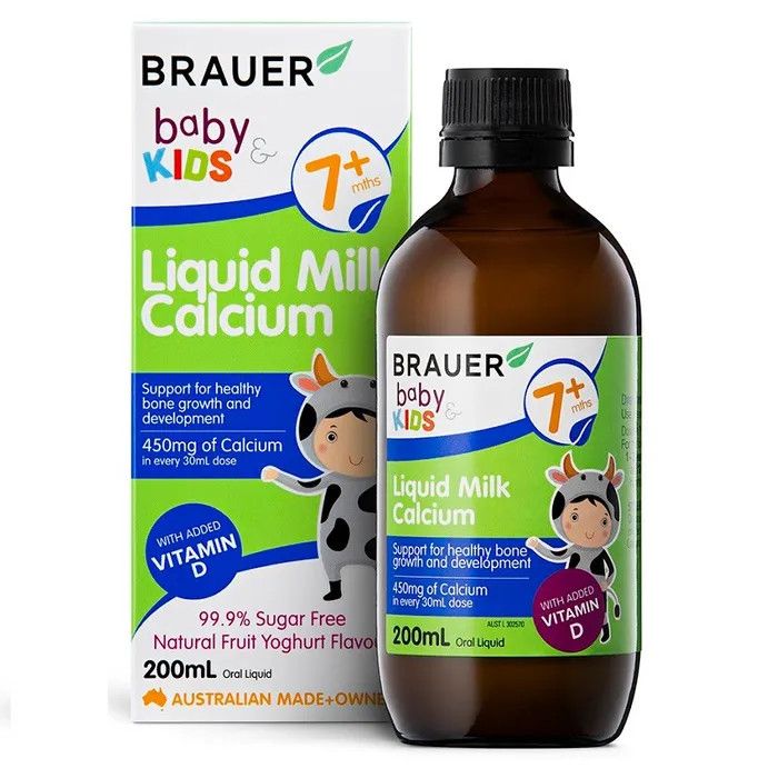 Siro bổ sung canxi sữa cho bé từ 7 tháng tuổi Brauer Baby & Kids Liquid Milk Calcium 200ml