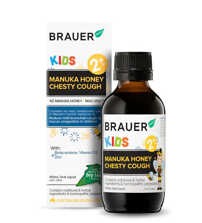 Siro giảm ho long đàm dành cho bé từ 2 tuổi Brauer Manuka Honey Chesty Cough 100ml
