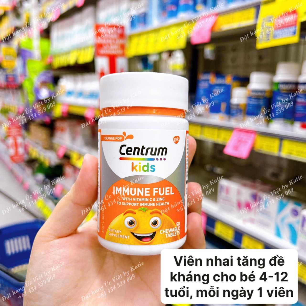 Vitamin tăng đề kháng cho bé từ 4 tuổi hộp 50 viên Centrum Kids Immune Fuel 50 Chewable Tablets