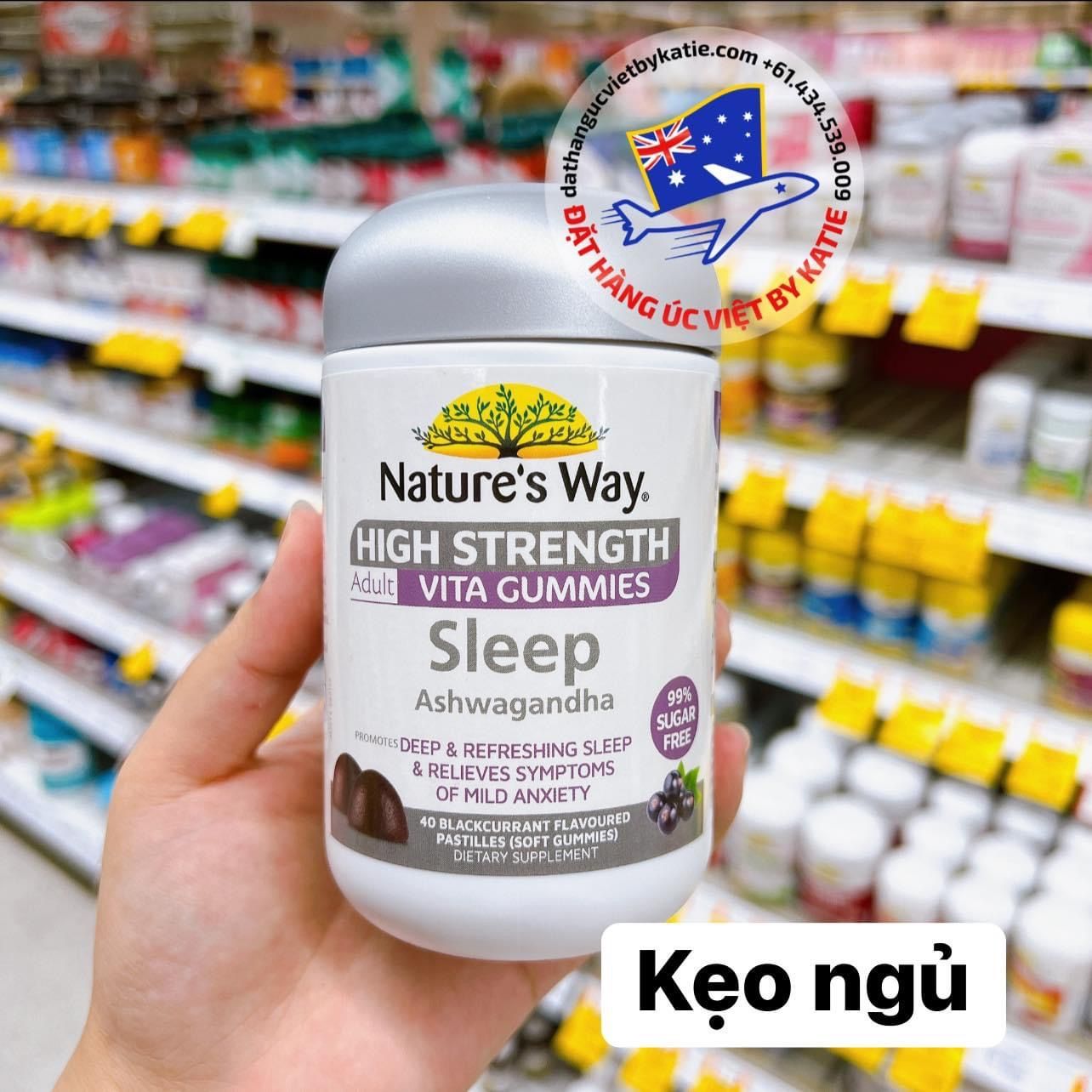 Kẹo ngủ Nature's Way High Strength Adult Vita Gummies Sleep Ashwagandha 40 gummies KHÔNG ĐƯỜNG dành cho người lớn