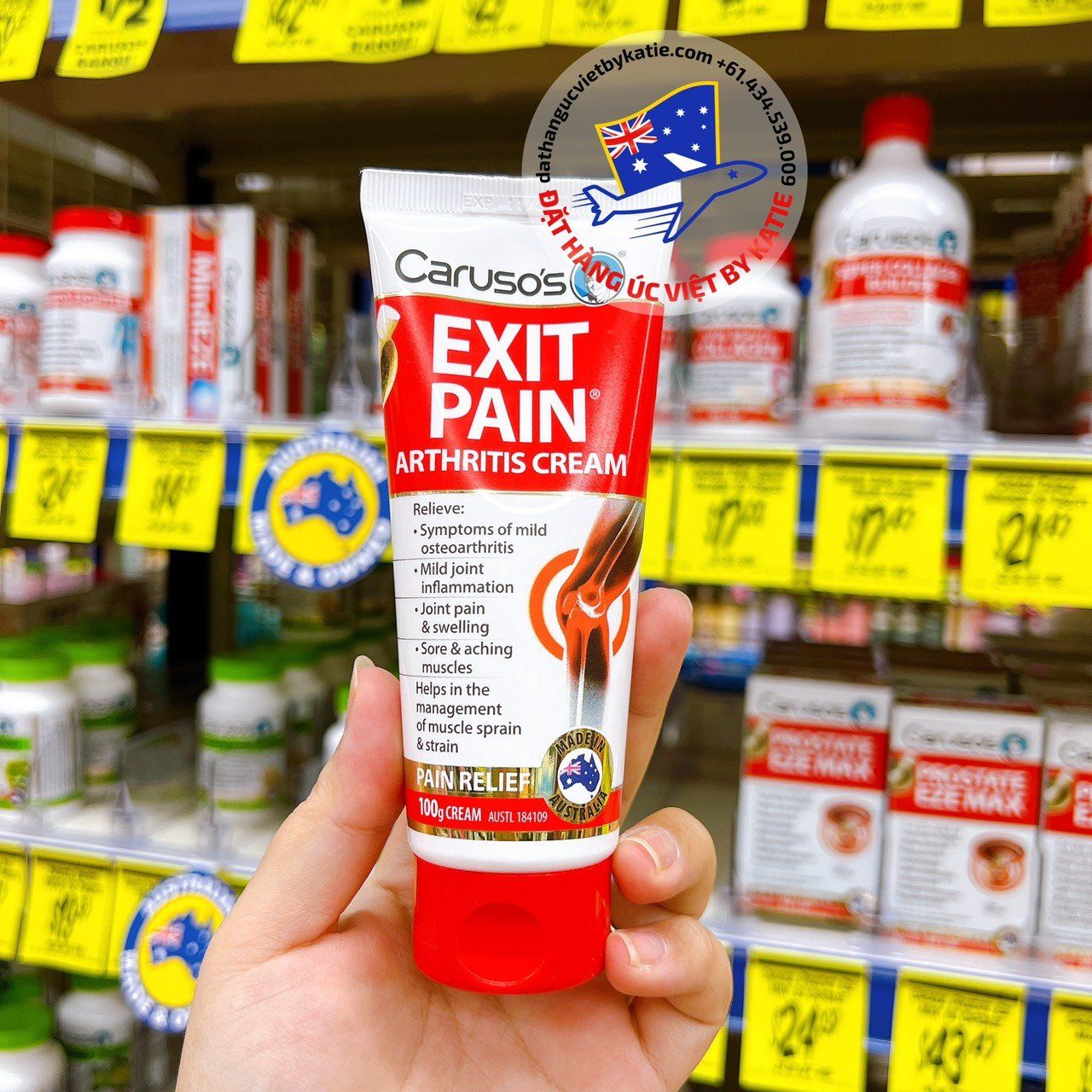 Kem xoa bóp giảm đau khớp Caruso's Exit Pain Arthritis Cream 100g