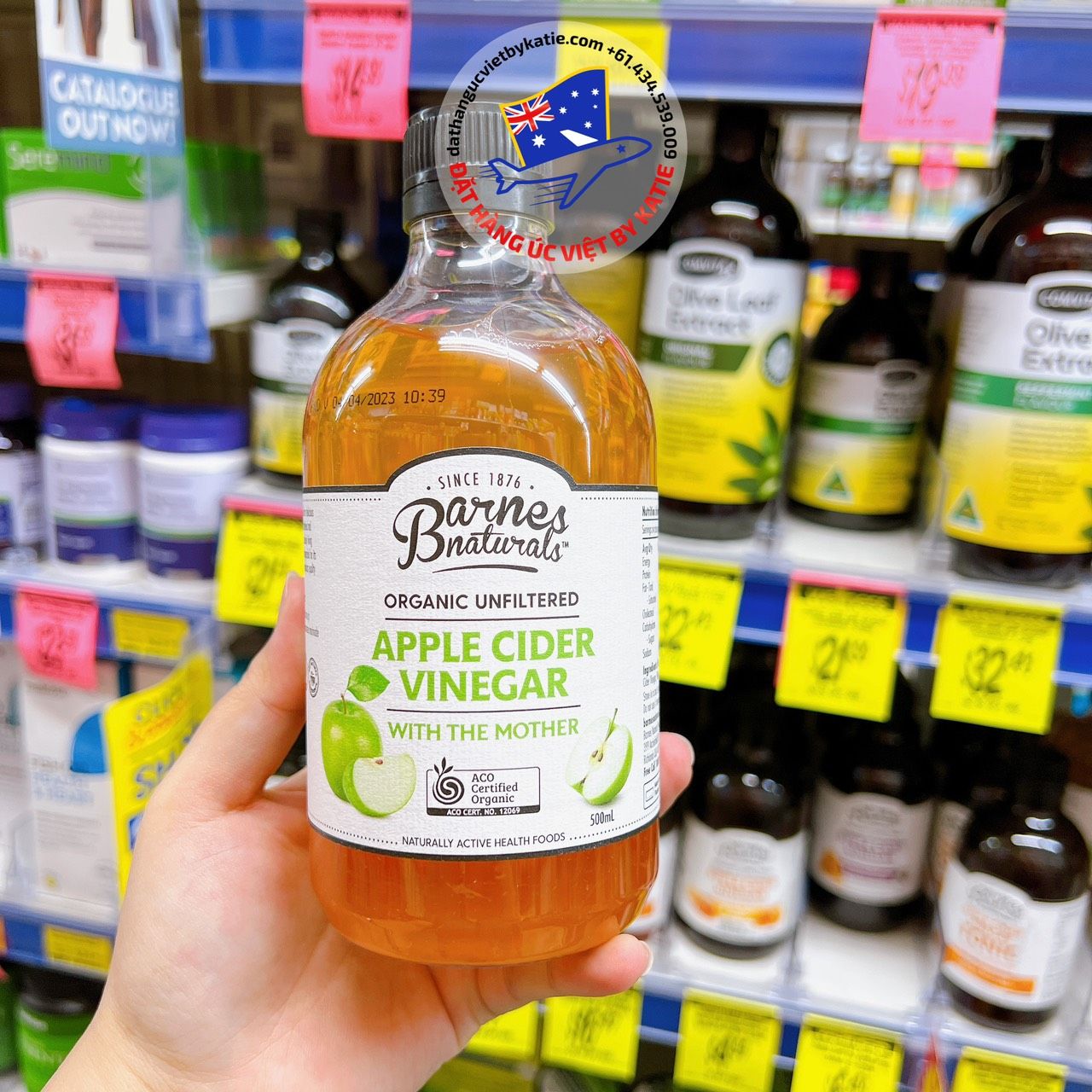 Dấm táo ép lạnh Hữu cơ Barnes Naturals - Barnes Natural Certified Organic Unfiltered Apple Cider Vinegar With the Mother 500ml