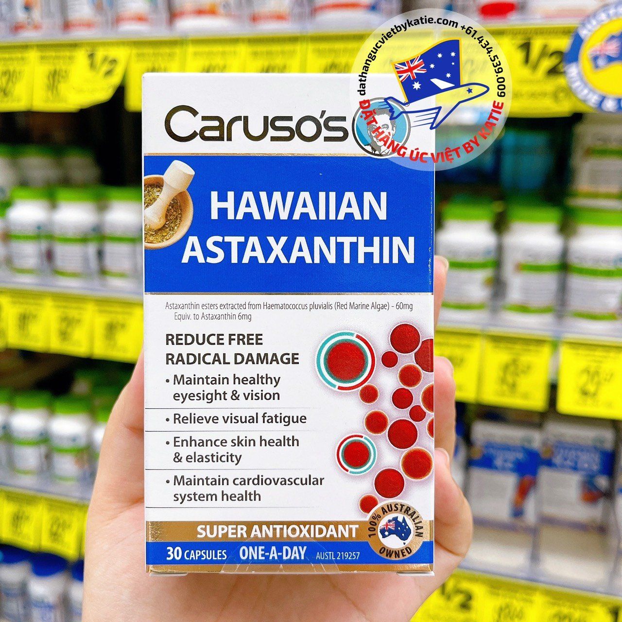 Viên uống hỗ trợ tế bào và chống ô xy hoá Caruso's Natural Health Hawaiian Astaxanthin Hộp 30 viên