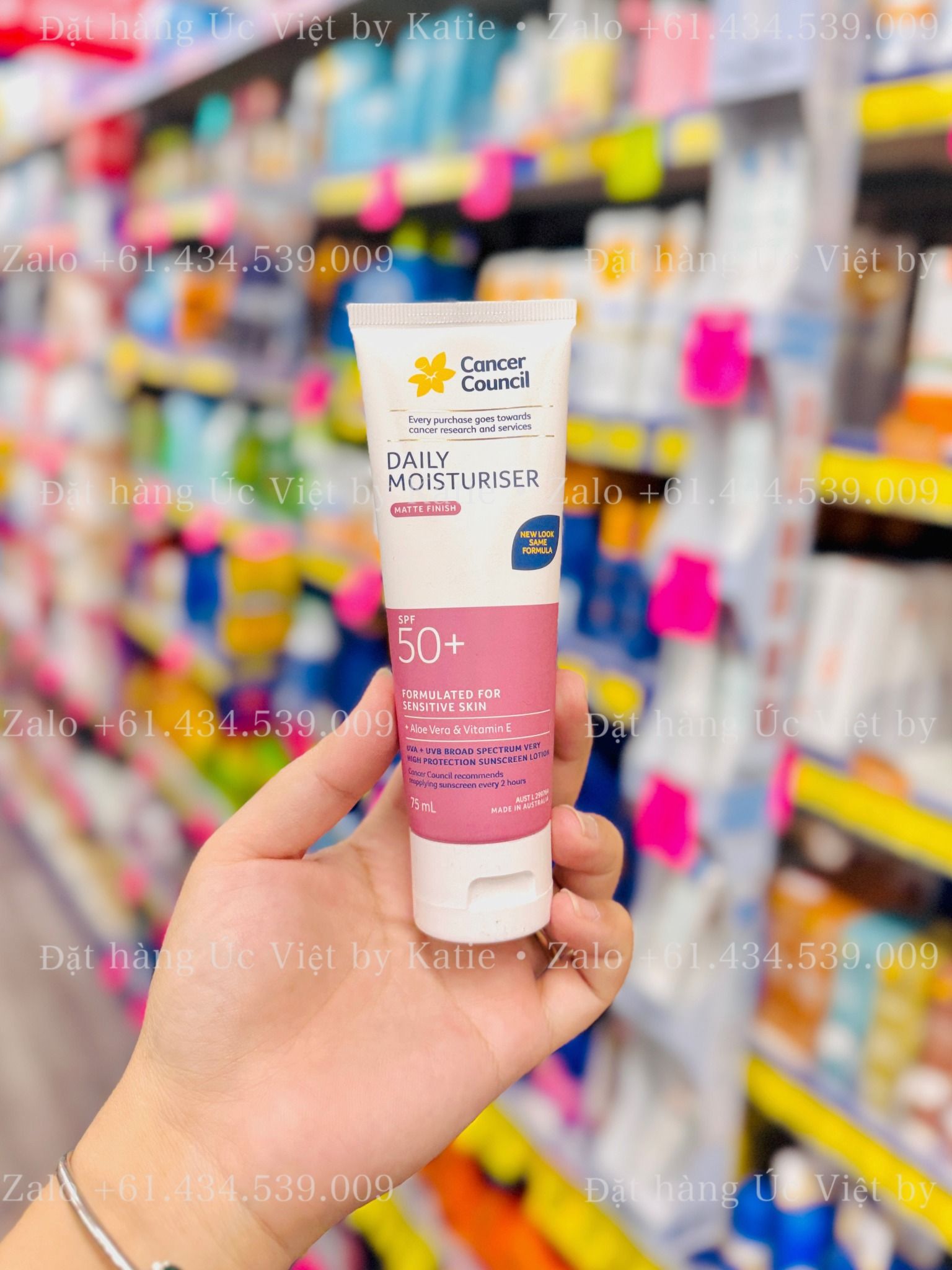 Kem chống nắng trong suốt dưỡng ẩm Cancer Council SPF 50+ Face & Body Moisturiser 75mL