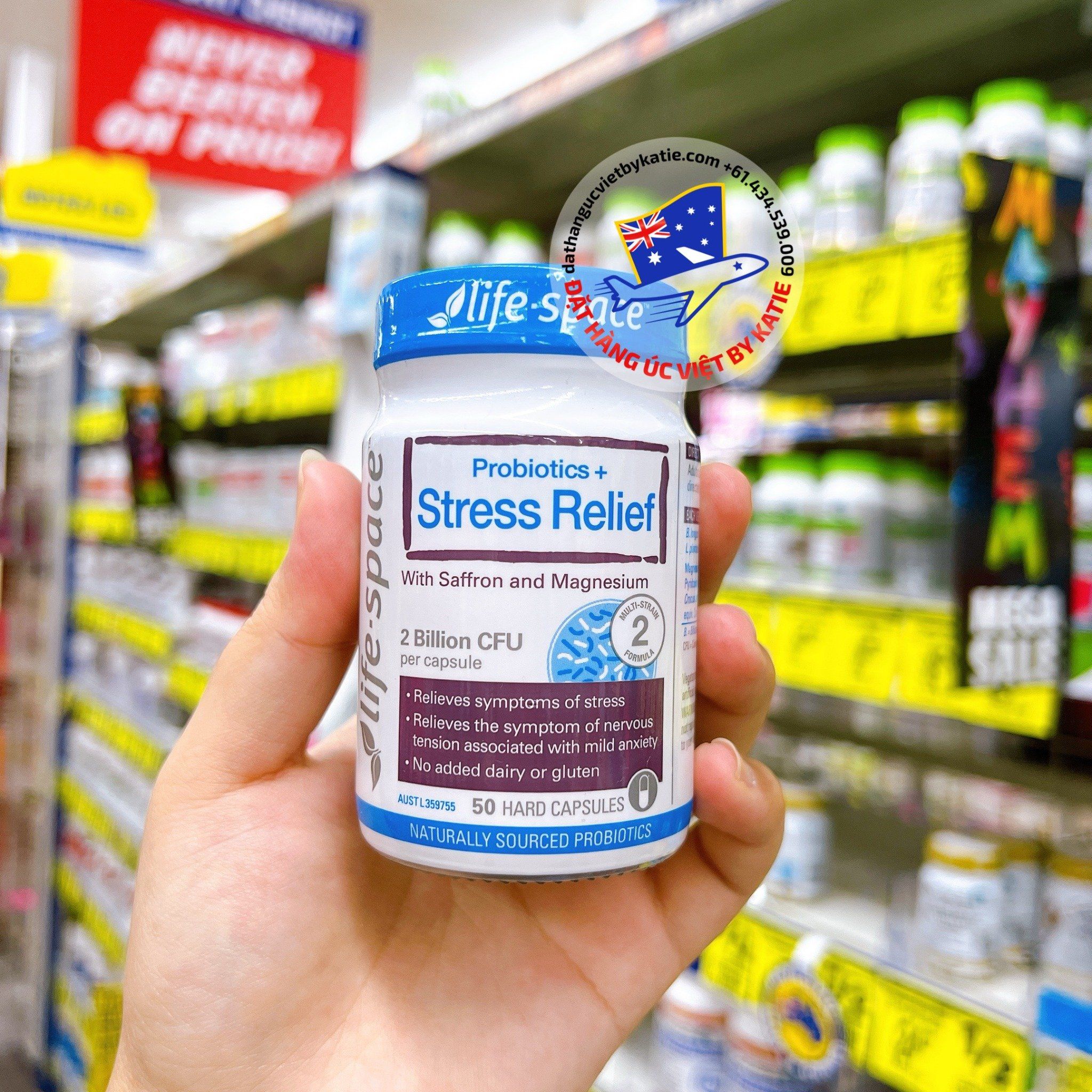 Men vi sinh hỗ trợ giảm stress và ngủ ngon Life Space Probiotic + Stress Support Hộp 50 viên nang