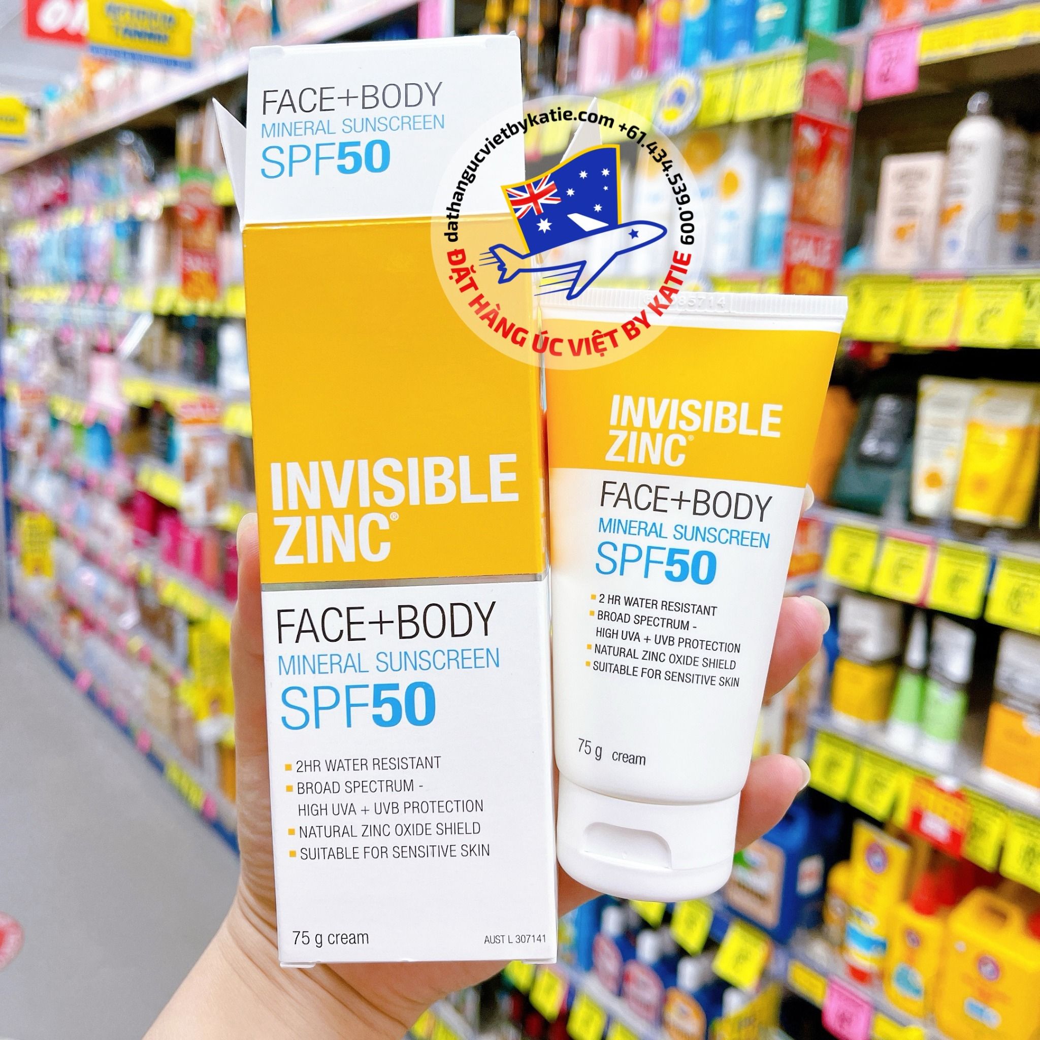 Kem chống nắng vật lý Invisible Zinc SPF 50+ Face and Body 75g (dùng được cho bà bầu, người có làn da nhạy cảm và cả trẻ em)