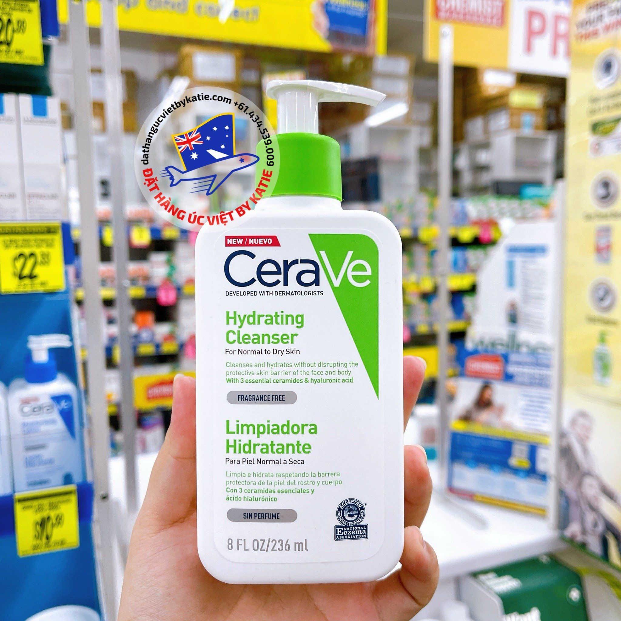 Sữa rửa mặt dưỡng ẩm dành cho da thường và da khô Cerave Hydrating Facial Cleanser 236mL