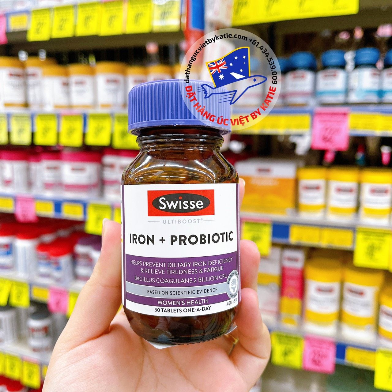 Viên uống bổ sung Sắt và men vi sinh Swisse Iron + Probiotic