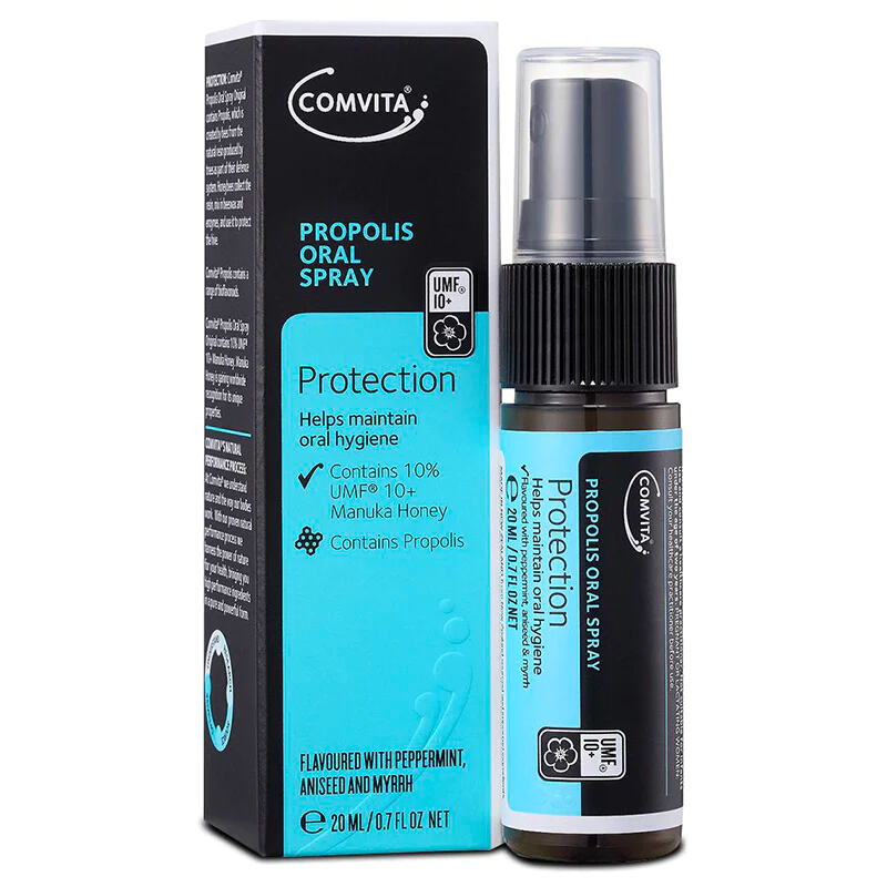Chai xịt trị đau họng, viêm họng và nhiệt miệng từ Keo ong & Mật ong Manuka COMVITA PROPOLIS ORAL SPRAY 20mL