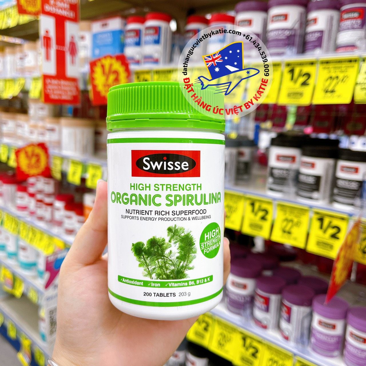 Tảo xoắn hữu cơ hàm lượng cao Swisse High Strength Organic Spirulina 1000mg 200 viên