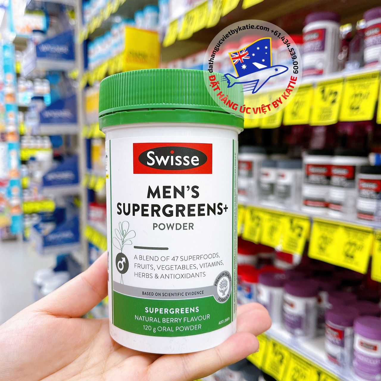 Bột bổ sung dinh dưỡng cho nam giới Swisse Mens Supergreens + Powder
