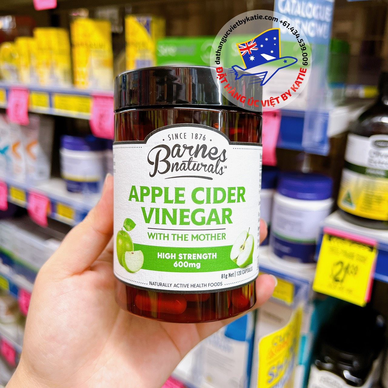 Viên uống kết hợp giấm táo Barnes Naturals Apple Cider Vinegar with The Mother 600mg 120 viên