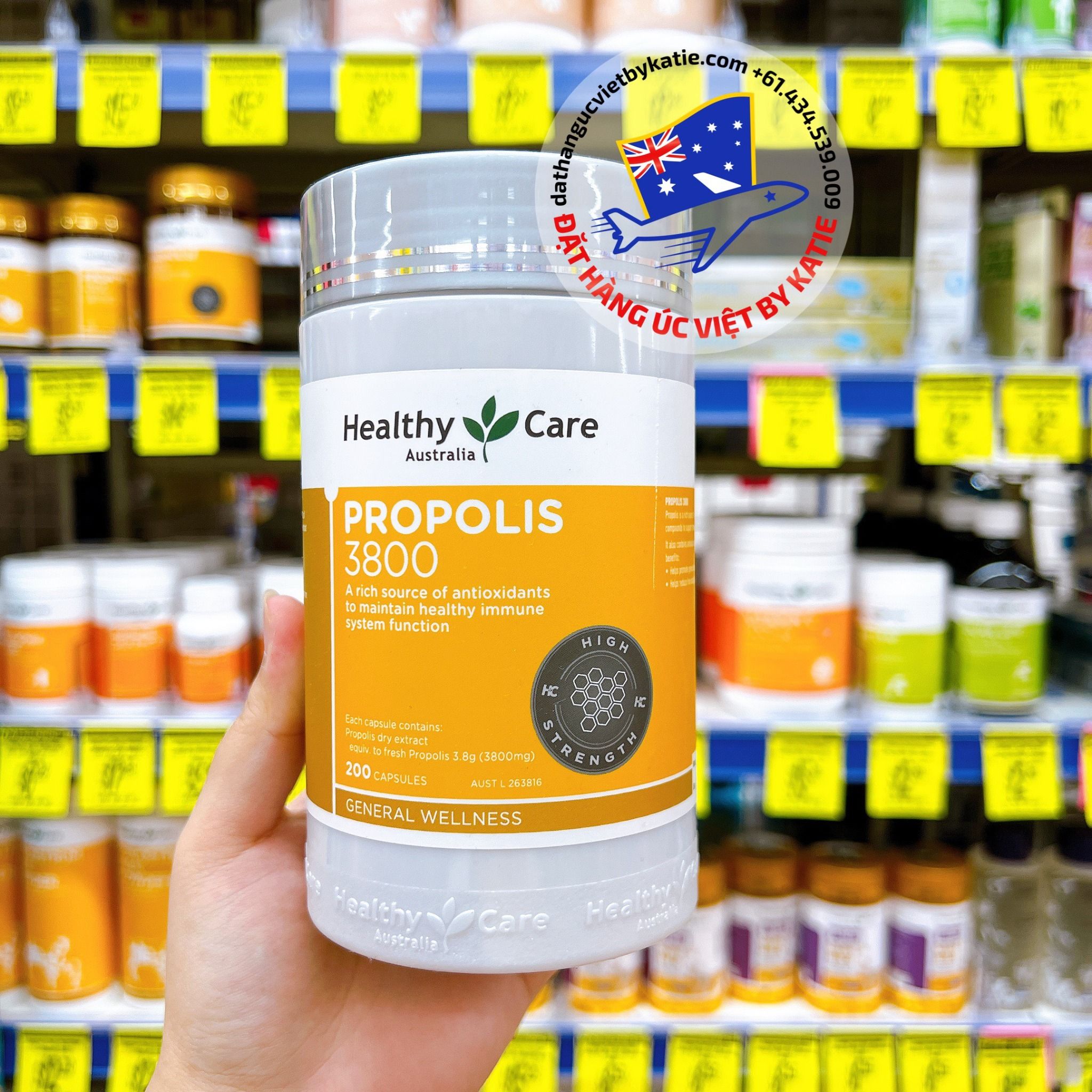 Keo ong tăng sức đề kháng & khử độc cơ thể HÀM LƯỢNG CAO Healthy Care Ultra Premium Propolis 3800mg 200 viên nang