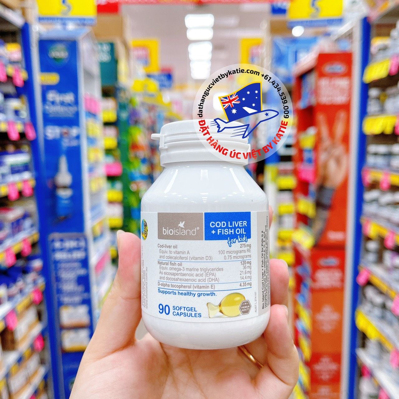 Dầu gan cá giúp bé sáng mắt & thông minh – Bio Island Cod Liver + Fish Oil Kids 90 Capsules