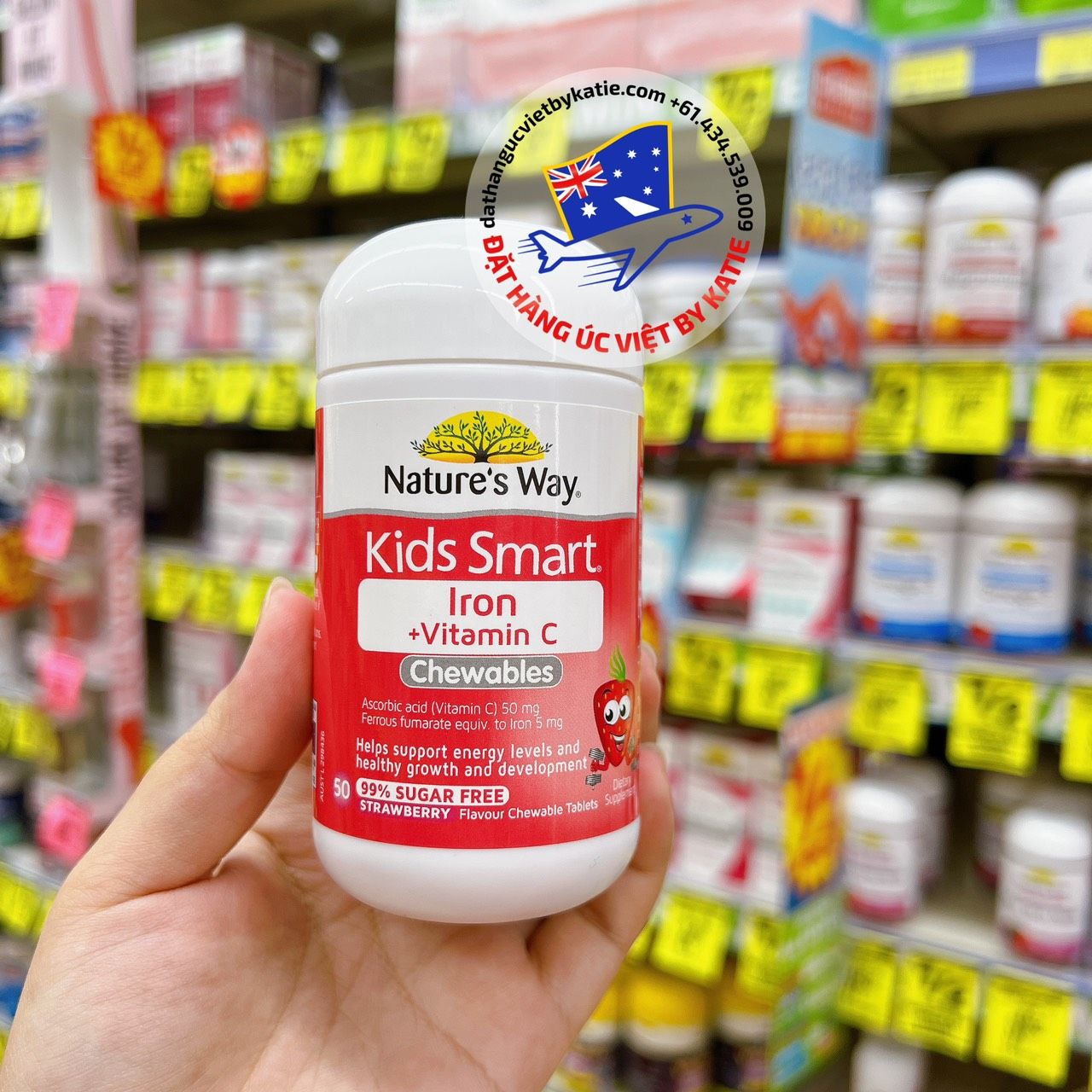 Viên nhai bổ sung Sắt và Vitamin C cho bé từ 2 – 12 tuổi Nature's Way Kids Smart Iron + Vitamin C Chewables 50 Tablets For Children