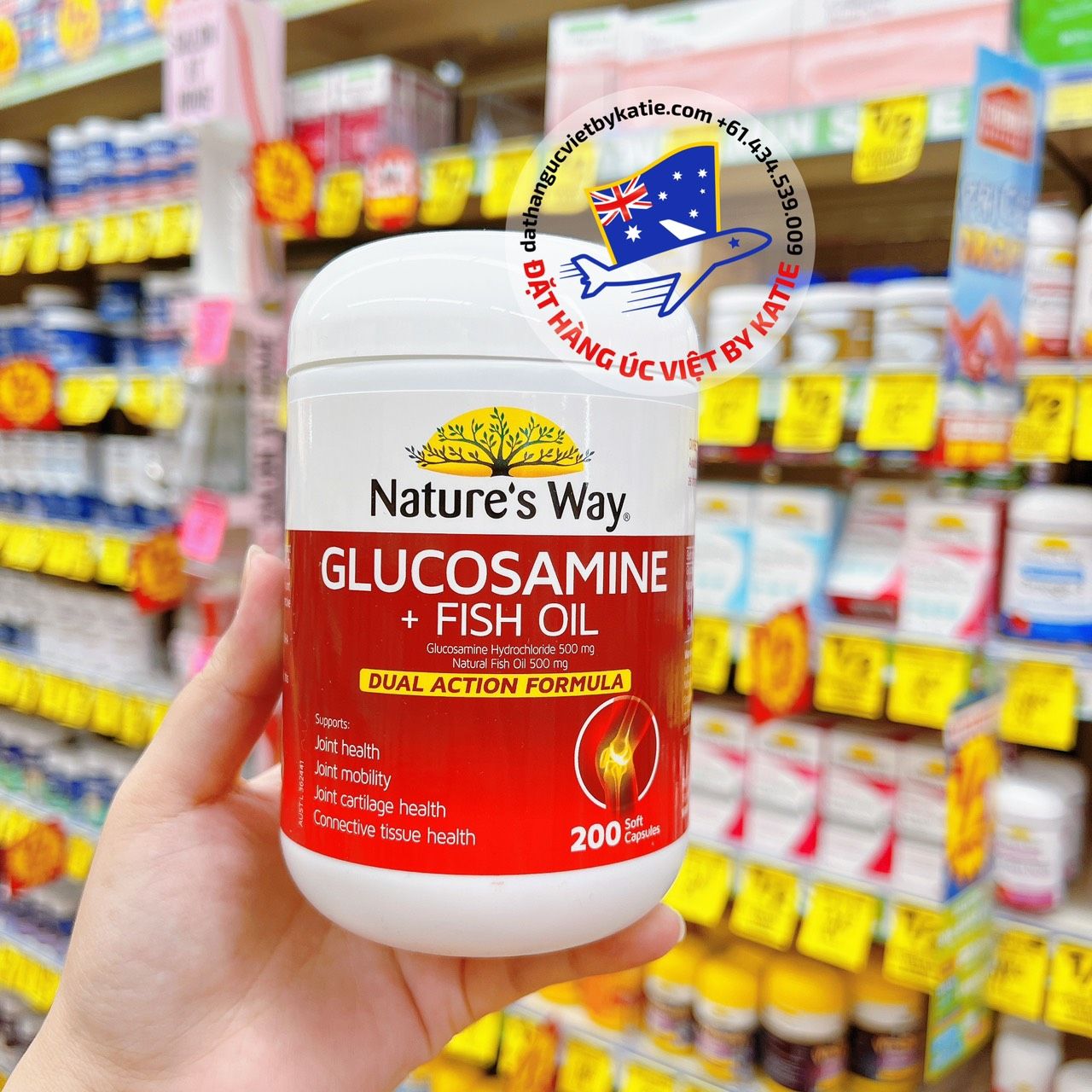 Thuốc bổ xương khớp bổ sung dầu cá NATURE’S WAY GLUCOSAMINE & FISH OIL Hộp 200 Viên Nang