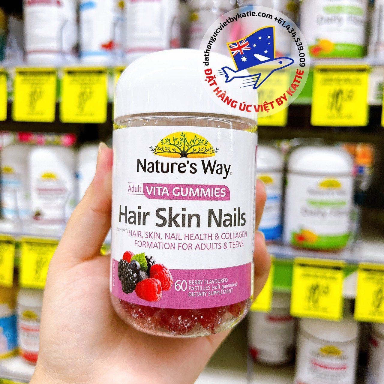Kẹo mềm đẹp da, tóc, móng Nature's Way Vita Gummies Hair Skin Nail 60 Gummies