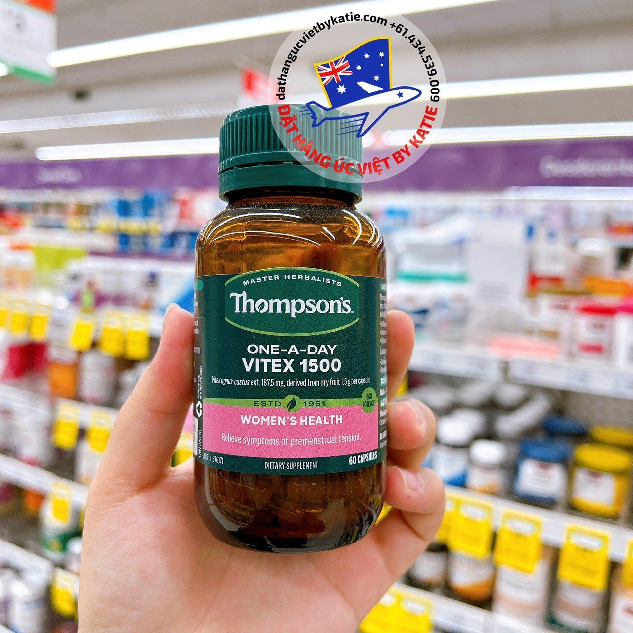 Viên uống cân bằng nội tiết, giảm hội chứng tiền kinh nguyệt Thompson’s One-a-day Vitex 1500mg – 60 viên