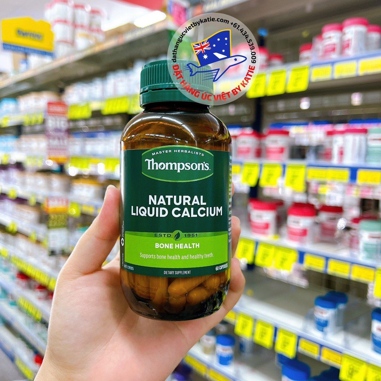 Viên uống bổ sung canxi Thompson’s Natural Liquid Calcium 60 Capsules