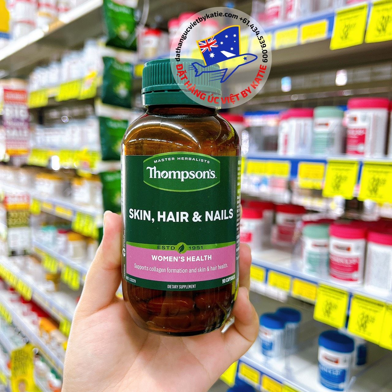Viên uống hỗ trợ sức khỏe da, tóc và móng Thompson’s Skin, Hair & Nails 90 viên