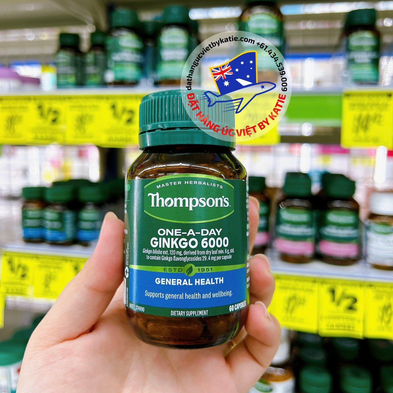 Thuốc bổ não hàm lượng cao Thompson’s One-A-Day Ginkgo 6000mg Hộp 60 viên
