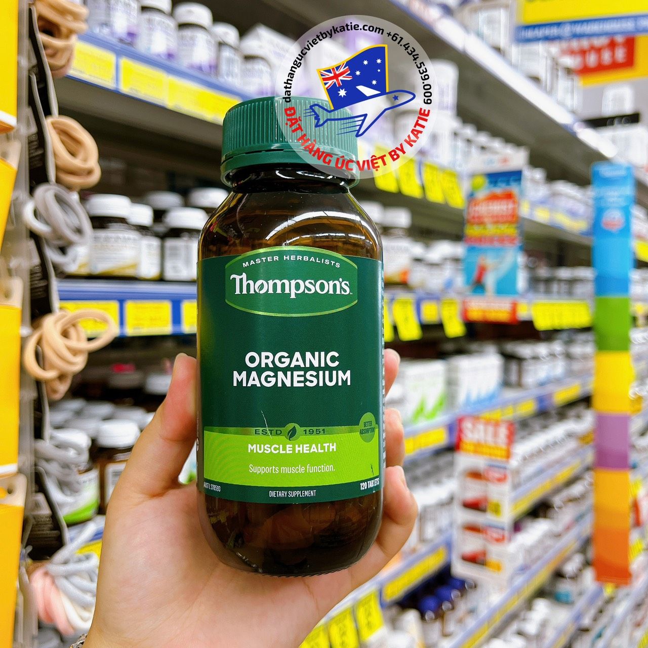 Viên uống magie hữu cơ hỗ trợ xương khớp và cơ bắp Thompson’s Organic Magnesium 120 viên