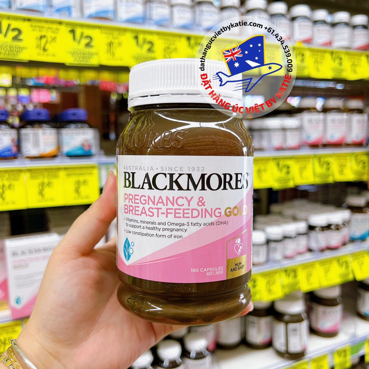 Thuốc bổ dành cho phụ nữ có thai và cho con bú Blackmores Pregnancy & Breastfeeding Gold Vitamin 180 viên (Date 8/2025)