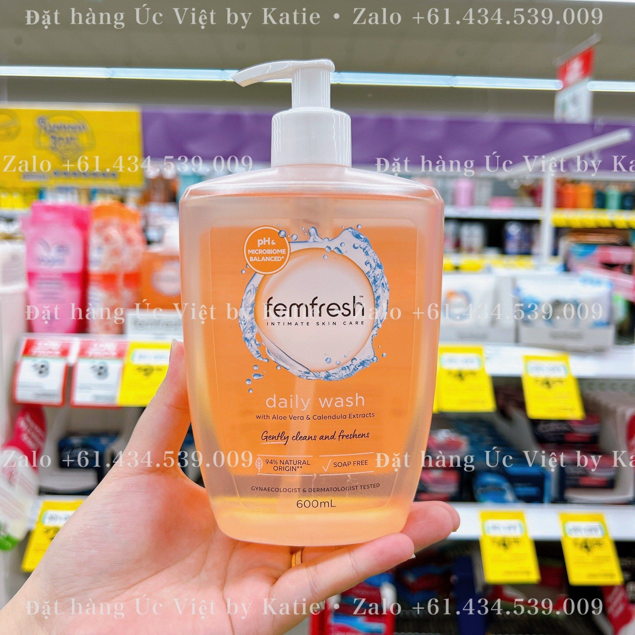 Dung dịch vệ sinh dùng hàng ngày chai lớn tiết kiệm Femfresh Daily Wash 600mL Úc