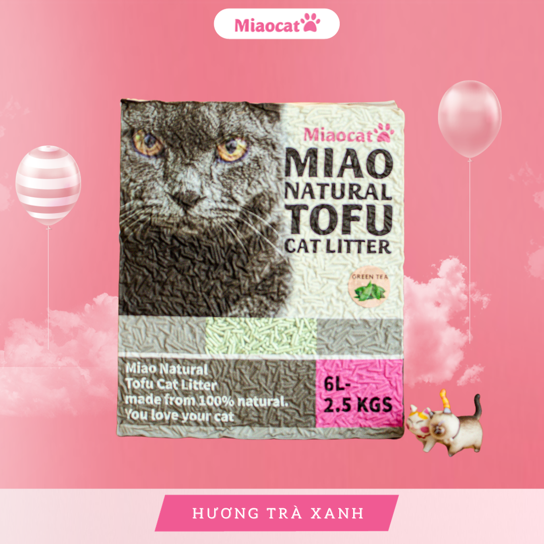 Cát vệ sinh đậu nành MIAO 6L cho mèo - Hương Trà Xanh