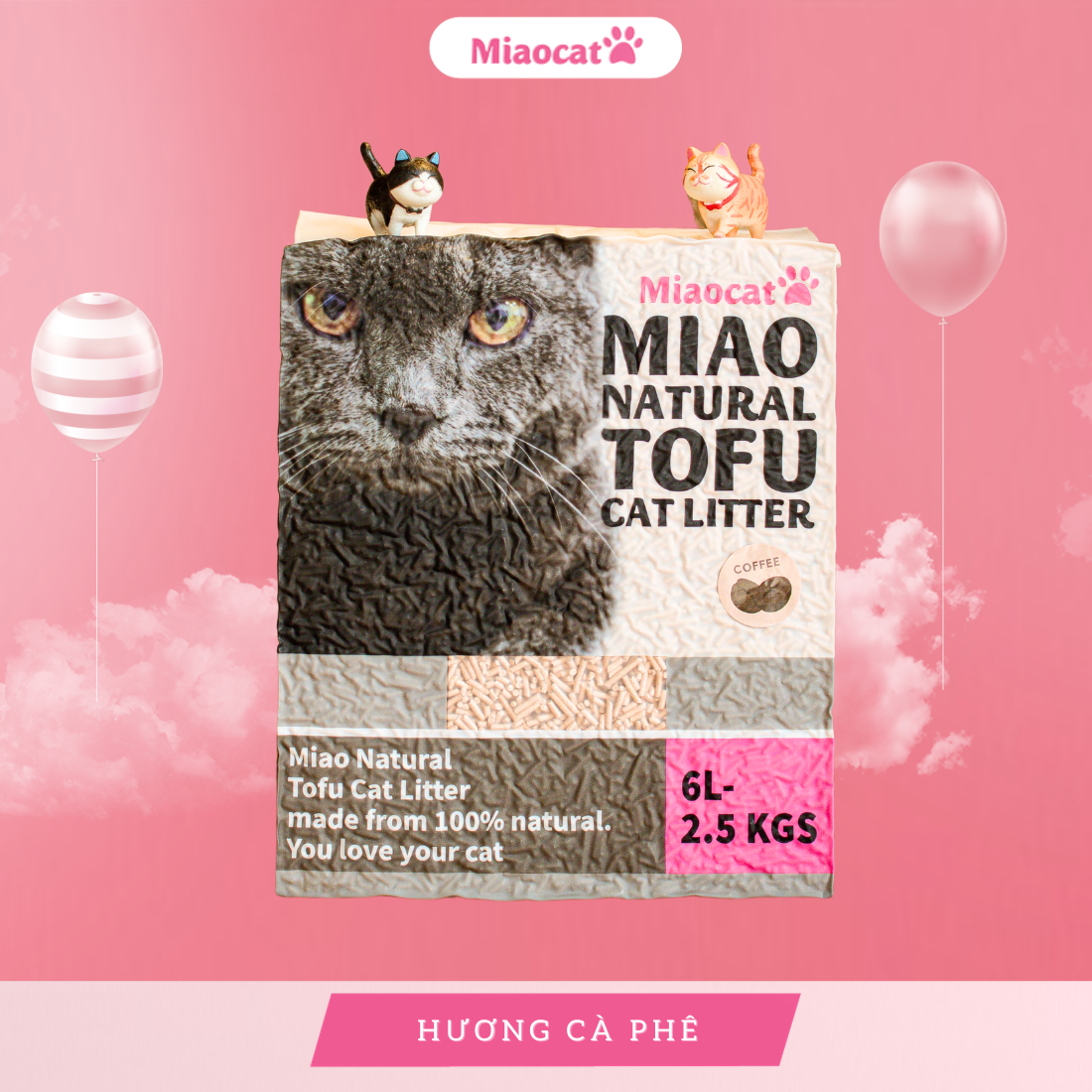 Cát vệ sinh đậu nành MIAO 6L cho mèo - Hương Coffee