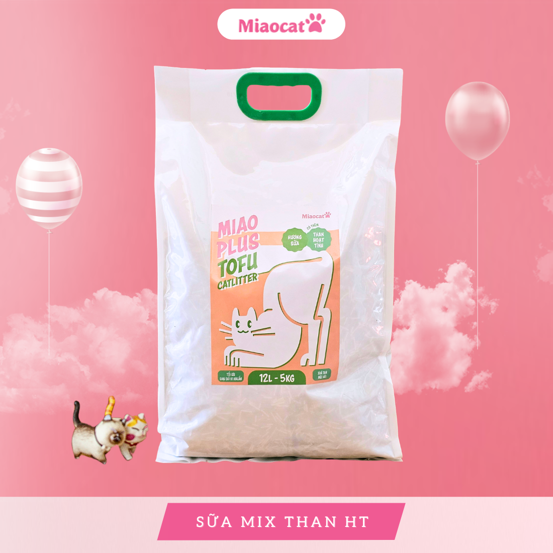 Thùng Cát vệ sinh đậu nành MIAO PLUS 12L cho mèo - Hương sữa mix Than hoạt tính
